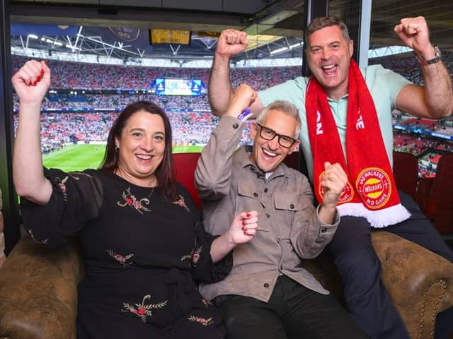Sarah Carter and her partner Mark Slaughterwith Gary Lineker.