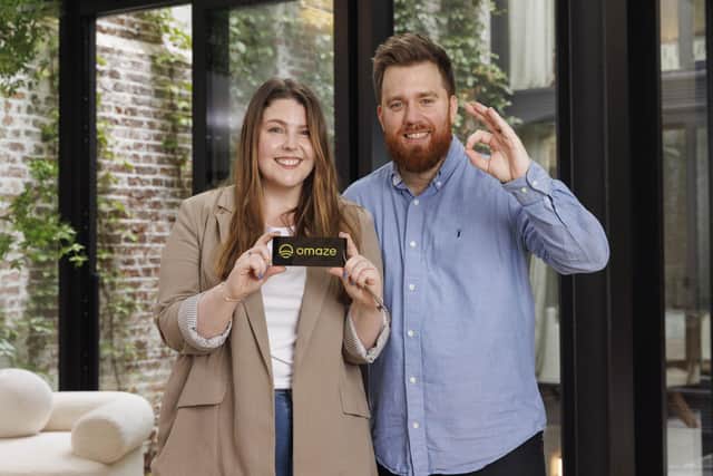 Hillary and Franco McManus Omaze Million Pound House London winners inside their new £5m home. Credit: Omaze/SWNS