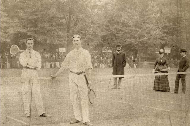 Buxton Advertiser archive, the Advertiser's oldest sport picture is this tennis final from 1885