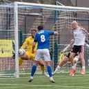 Buxton's Connor Kirby scores the equaliser. Photo: Phil Peat.