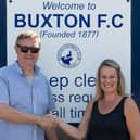 uxton FC Chairman Dave Hopkins with Trish Winterbottom from NFU Mutual.