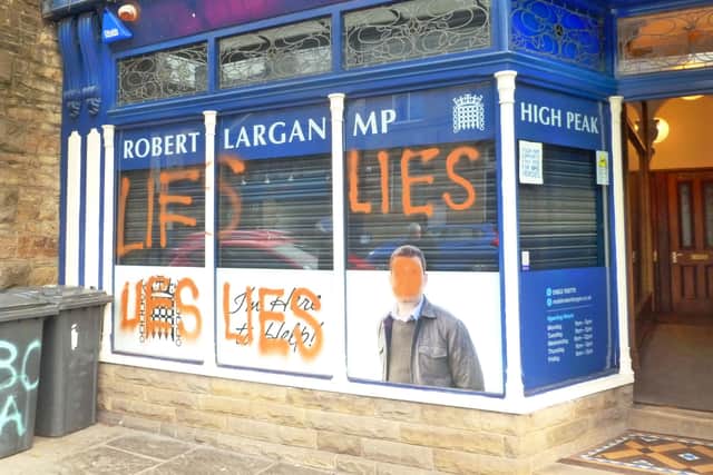 The graffiti was still visible on Monday afternoon. (Photo courtesy of the Whaley Bridge Chronicle)