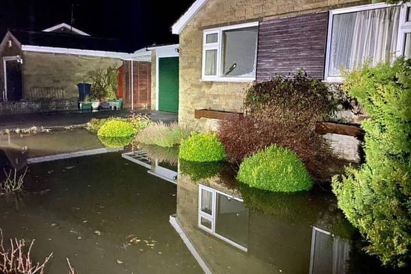 Derbyshire Dales District Council released this picture of gardens in the Wye Bank area of Bakewell flooded.