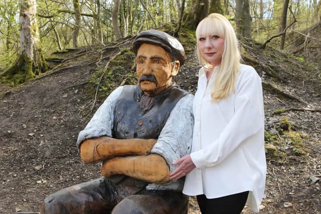 Lucy Marsden of the BCA with the restored statue of "JacK"