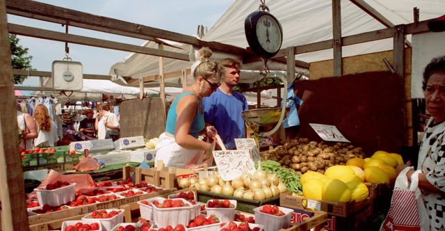 The fruit and vegetables on sale at Bakewell Market in 1996