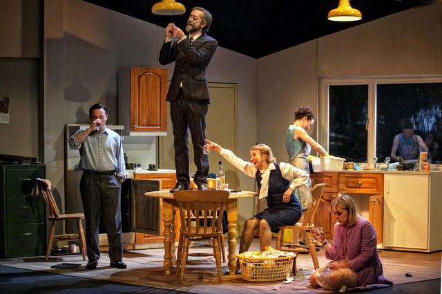 Paul Sandys, Graham O'Mara, Rosanna Miles, Felicity Houlbrooke and Helen Keeley in London Classic Theatre's production of Absurd Person Singular. Photo by Sheila Burnett.