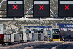 Lorries arrive at the Port of Dover in Kent Pic: Gareth Fuller/PA Wire