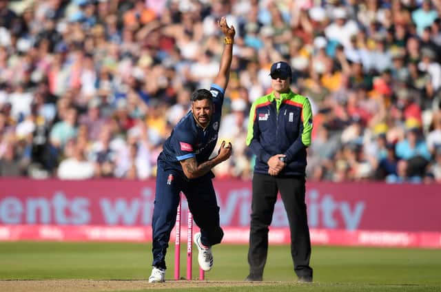 Ravi Rampaul bowls during Derbyshire's Vitality T20 Blast Semi Final match against Essex Eagles in 2019. (Photo by Alex Davidson/Getty Images)