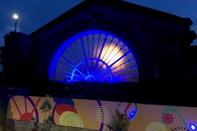Friends of Buxton Station turned the station fanlight blue to celebrate the 73rd birthday of the NHS