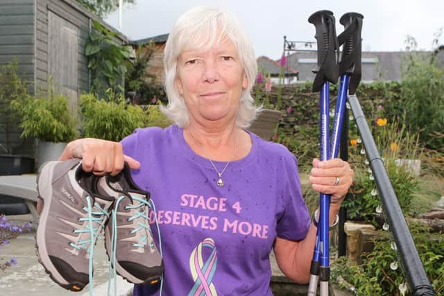 Christine Adlington who is walking Hadrians Wall to raise money for Stage 4 Derserves More