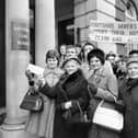 Wives of striking Derbyshire miners hand in a letter to the Coal Board in Hobart Place on 18th January 1972. With them is MP for Bolsover, Dennis Skinner (centre).