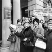 Wives of striking Derbyshire miners hand in a letter to the Coal Board in Hobart Place on 18th January 1972. With them is MP for Bolsover, Dennis Skinner (centre).