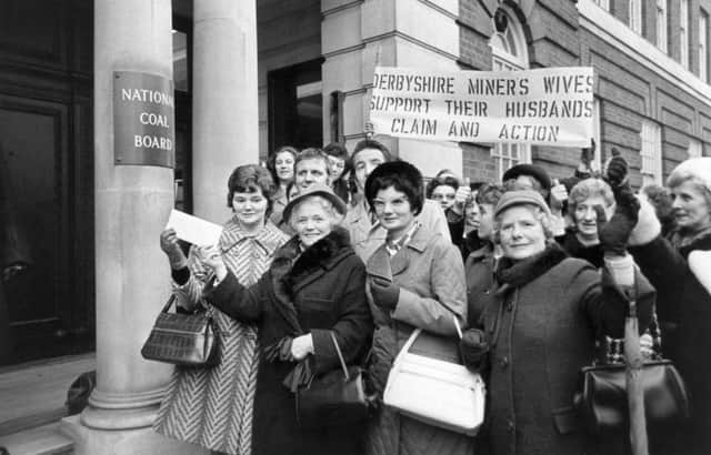 Wives of striking Derbyshire miners hand in a letter to the Coal Board in Hobart Place on 18th January 1972. With them is MP for Bolsover, Dennis Skinner (centre).