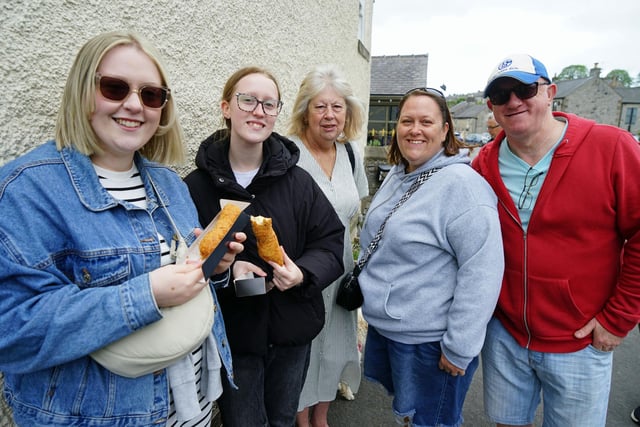 The Wright family eating corn dogs