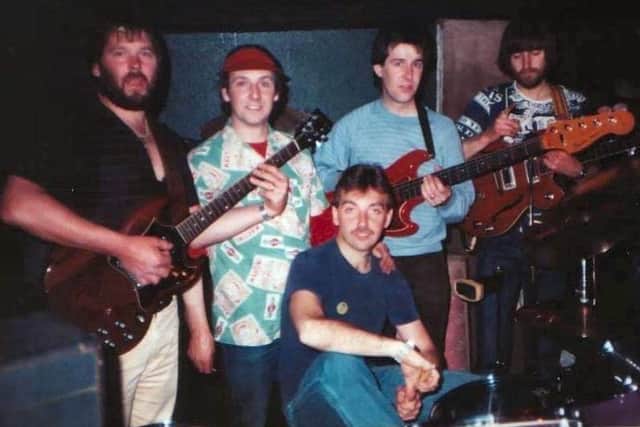 Eric and the Frantics' original lineup in the late 70s to early 80s. From left are Colin, Steve Rawlins, Howard Appleby on drums, Pete Element and Philip Strange.