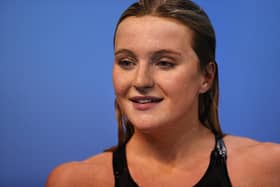 Abbie Wood reacts after winning the women's 200m individual medley final. (Photo by Alex Pantling/Getty Images)