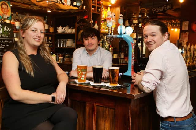 A new beer and cider festival is taking place in Castleton later in the year, pictured Sarah Hunt, Graham Watson and Jack Watson from Peak Hotel. Pic Jason Chadwick