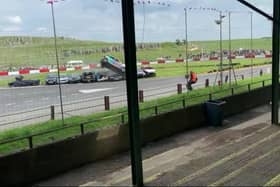 The crash that led to Callum Mchale fracturing his spine at Buxton Raceway.