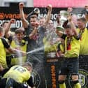 Harrogate Town celebrate promotion to the EFL. (Photo by Catherine Ivill/Getty Images)