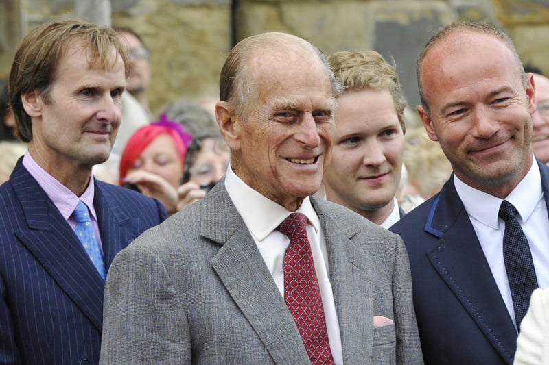 The Duke of Northumberland, Prince Philip the Duke of Edinburgh, Earl Percy and Alan Shearer, a Deputy Lieutenant for Northumberland, at The Alnwick Garden.