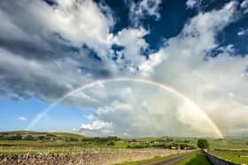 Villager Jim said: "The only rain in the whole of the UK was over a village called Wardlow, and I managed to see a beautiful rainbow in it. " Photo: Villager Jim/SWNS