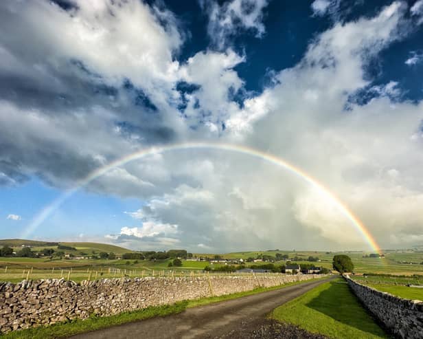 Villager Jim said: "The only rain in the whole of the UK was over a village called Wardlow, and I managed to see a beautiful rainbow in it. " Photo: Villager Jim/SWNS