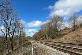 The site of the emergency work which is due to start week commencing May 27 at Hague Bar, New Mills to stop 50,000 tons of earth falling into the River Goyt. Photo Network Rail