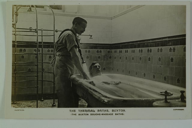 A patient taking a thermal bath at the former hospital in the Devonshire Dome. Photo DCC Buxton Museum