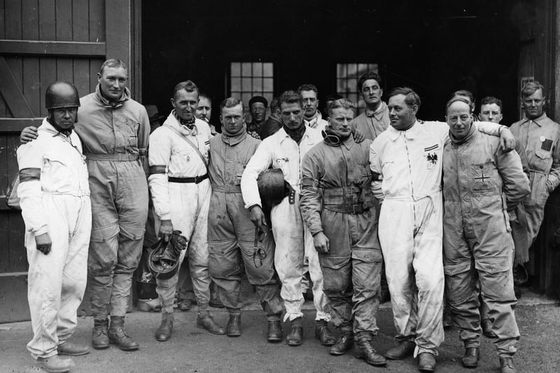 25th September 1933:  The victorious German team, winners of the International Trophy at Darlington Park, Derbyshire.  (Photo by Fox Photos/Getty Images)