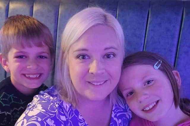 Natalie Elliott with her son Alfie, aged seven, and daughter Evie, aged nine.