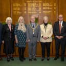 Six of the new aldermen and alderwomen were present for the meeting with current civic chairman Councillor David Wilson, centre.