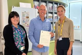 Dr Faye Sharpley (right) with patient Ivan McKeever (centre) and secretary Clare Ellis, who were the first people to use ambient voice technology in clinic at The Christie at Macclesfield. Phto submitted
