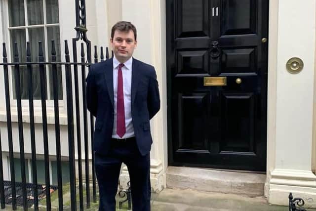 High Peak MP Robert Largan outside the Chancellor's residence at 11 Downing Street