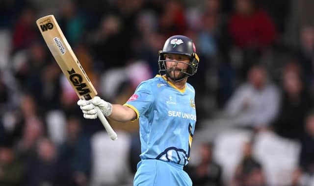 Adam Lyth hit a personal landmark as Yorkshire eased to victory over Derbyshire.