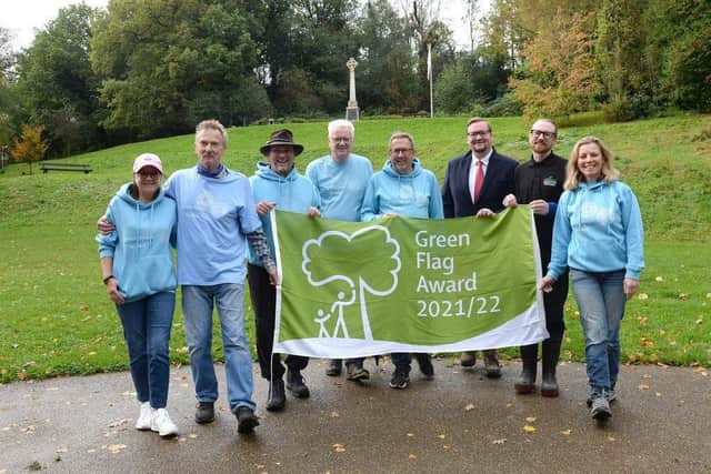 Councillor Damien Greenhalgh and Tref Jones from AES with some of the Friends of Whaley Bridge Memorial Park.