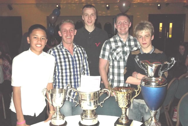 Buxton ABC’s award-winners at the Derbyshire Amateur Boxing Association’s 2012 awards evening with their trophies. Photo contributed.