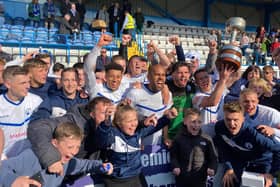 Buxton FC celebrate winning the Northern Premier League.