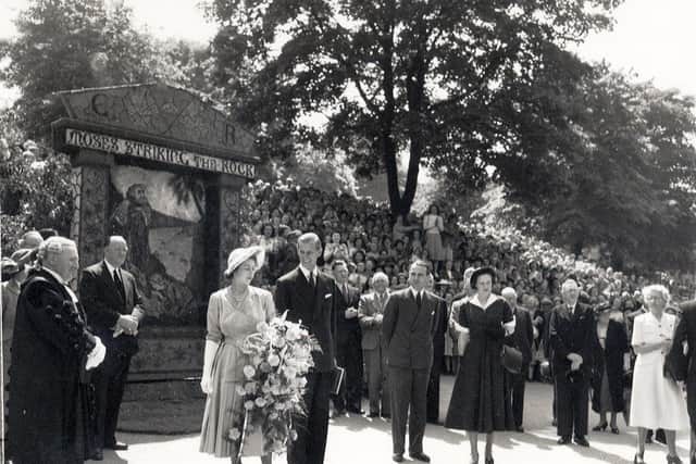 Princess Elizabeth and Prince Philip at St Anne's Well, Buxton, 1949.