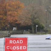 A swollen River Derwent floods a road in Darley Dale, Derbyshire. November 8, 2019. Picture: SWNS