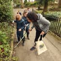 BBC presenter Gemma Hunt working alongside Fairfield Junior pupils.