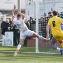 Josh Granite scores a goal that was disallowed for a foul on the keeper.