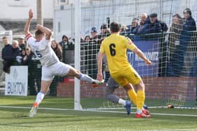 Josh Granite scores a goal that was disallowed for a foul on the keeper.