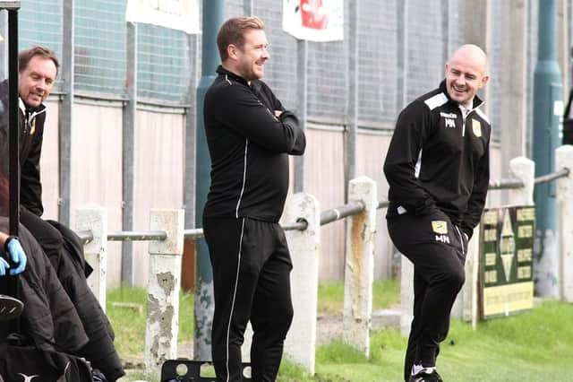 New Mills FC joint managers Dave Birch (left) and Mike Norton.