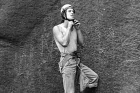 John Allen preparing to lead Green Death at Millstone. Photo credit: Geoff Birtles.