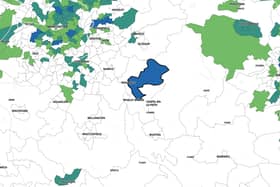 The New Mills East & Hayfield Middle layer Super Output Areas (MSOA) is coloured blue.