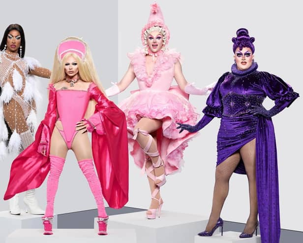 ayce, Bimini Bon Boulash, Ellie Diamond and Lawrence Chaney, finalists from RuPaul's Drag Race UK season two, pictured from left.