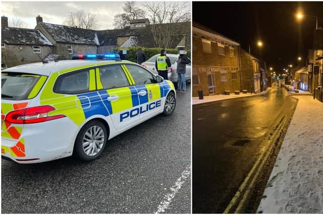 (Left) Police descend on visitors to Derbyshire who travelled up from London because 'lockdown is boring' (Right) Police on patrol in Chapel where four people were fined for travelling to a holiday let. Pictures from the Buxton SNT and Bakewell, Hathersage and White Peak villages SNT Facebook pages.