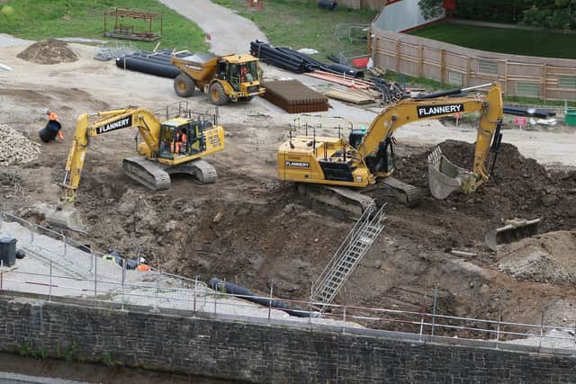 Toddbrook Reservoir, seen from the dam, work on the temporary diversion of the channel to allow construction of the new spillway. Pic Jason Chadwick