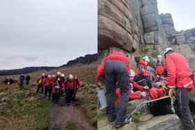 Although the climber banged his head on the fall, he had not suffered a head injury thanks to wearing a helmet. He had however sustained a lower back injury with moderate pain levels.