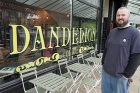 Dandelion - Speciality Coffee shop on Grove Parade, Buxton has made into the good coffee guide. Roy Jones ouside the shop. Photo Brian Eyre